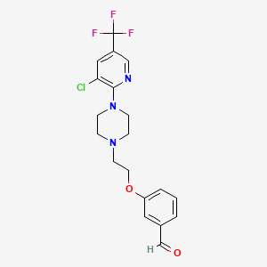 molecular formula C19H19ClF3N3O2 B2576820 3-(2-{4-[3-Chloro-5-(trifluoromethyl)-2-pyridinyl]piperazino}ethoxy)benzenecarbaldehyde CAS No. 338409-15-7