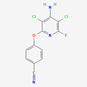 molecular formula C12H6Cl2FN3O B2576826 4-(4-氨基-3,5-二氯-6-氟-2-吡啶氧基)苯甲腈 CAS No. 1023540-16-0