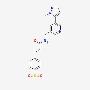 molecular formula C20H22N4O3S B2576828 N-((5-(1-methyl-1H-pyrazol-5-yl)pyridin-3-yl)methyl)-3-(4-(methylsulfonyl)phenyl)propanamide CAS No. 2034225-76-6