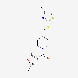 molecular formula C17H22N2O2S2 B2576831 (2,5-二甲基呋喃-3-基)(4-(((4-甲基噻唑-2-基)硫)甲基)哌啶-1-基)甲酮 CAS No. 1421525-92-9