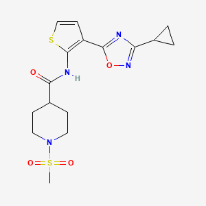 molecular formula C16H20N4O4S2 B2576832 N-(3-(3-cyclopropyl-1,2,4-oxadiazol-5-yl)thiophen-2-yl)-1-(methylsulfonyl)piperidine-4-carboxamide CAS No. 1795443-34-3