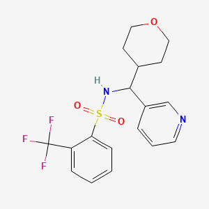 molecular formula C18H19F3N2O3S B2576837 N-[(oxan-4-yl)(pyridin-3-yl)methyl]-2-(trifluoromethyl)benzene-1-sulfonamide CAS No. 2034399-42-1