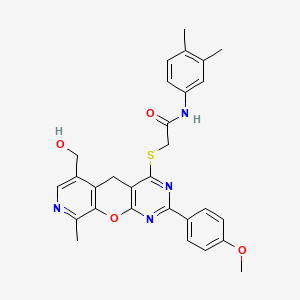 N-(3,4-dimethylphenyl)-2-((6-(hydroxymethyl)-2-(4-methoxyphenyl)-9-methyl-5H-pyrido[4',3':5,6]pyrano[2,3-d]pyrimidin-4-yl)thio)acetamide
