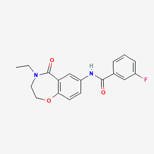 molecular formula C18H17FN2O3 B2576882 N-(4-ethyl-5-oxo-2,3,4,5-tetrahydrobenzo[f][1,4]oxazepin-7-yl)-3-fluorobenzamide CAS No. 922001-45-4