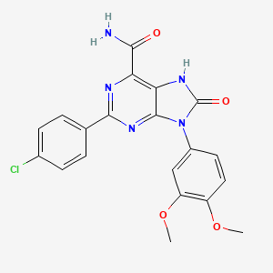 molecular formula C20H16ClN5O4 B2576886 2-(4-chlorophenyl)-9-(3,4-dimethoxyphenyl)-8-oxo-8,9-dihydro-7H-purine-6-carboxamide CAS No. 898447-15-9