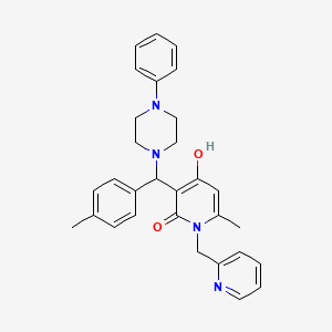 B2576892 4-hydroxy-6-methyl-3-((4-phenylpiperazin-1-yl)(p-tolyl)methyl)-1-(pyridin-2-ylmethyl)pyridin-2(1H)-one CAS No. 939244-22-1