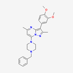 molecular formula C27H31N5O2 B2576894 7-(4-Benzylpiperazin-1-yl)-3-(3,4-dimethoxyphenyl)-2,5-dimethylpyrazolo[1,5-a]pyrimidine CAS No. 900877-44-3