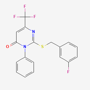 molecular formula C18H12F4N2OS B2576895 2-[(3-fluorobenzyl)sulfanyl]-3-phenyl-6-(trifluoromethyl)-4(3H)-pyrimidinone CAS No. 692287-48-2
