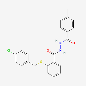 molecular formula C22H19ClN2O2S B2576909 2-[(4-chlorobenzyl)sulfanyl]-N'-(4-methylbenzoyl)benzenecarbohydrazide CAS No. 866136-27-8