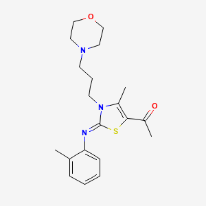 molecular formula C20H27N3O2S B2576913 1-[4-Methyl-2-(2-methylphenyl)imino-3-(3-morpholin-4-ylpropyl)-1,3-thiazol-5-yl]ethanone CAS No. 898624-84-5