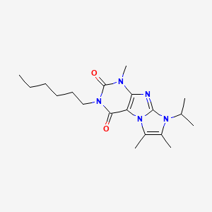 molecular formula C19H29N5O2 B2576918 2-Hexyl-4,7,8-trimethyl-6-propan-2-ylpurino[7,8-a]imidazole-1,3-dione CAS No. 899988-13-7