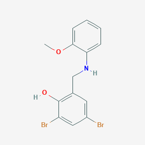 B2576934 2,4-Dibromo-6-[(2-methoxyanilino)methyl]benzenol CAS No. 477871-71-9