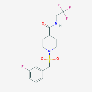 molecular formula C15H18F4N2O3S B2576937 1-((3-fluorobenzyl)sulfonyl)-N-(2,2,2-trifluoroethyl)piperidine-4-carboxamide CAS No. 1251608-54-4
