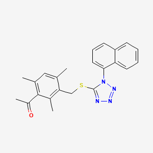 molecular formula C23H22N4OS B2576948 1-(2,4,6-trimethyl-3-(((1-(naphthalen-1-yl)-1H-tetrazol-5-yl)thio)methyl)phenyl)ethanone CAS No. 346457-36-1