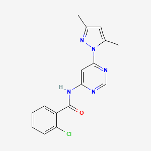 molecular formula C16H14ClN5O B2576956 2-chloro-N-(6-(3,5-dimethyl-1H-pyrazol-1-yl)pyrimidin-4-yl)benzamide CAS No. 1428348-17-7