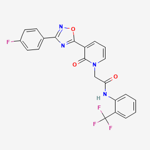molecular formula C22H14F4N4O3 B2576974 2-(3-(3-(4-fluorophenyl)-1,2,4-oxadiazol-5-yl)-2-oxopyridin-1(2H)-yl)-N-(2-(trifluoromethyl)phenyl)acetamide CAS No. 1251705-88-0