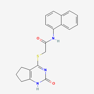 molecular formula C19H17N3O2S B2576977 N-(naphthalen-1-yl)-2-({2-oxo-1H,2H,5H,6H,7H-cyclopenta[d]pyrimidin-4-yl}sulfanyl)acetamide CAS No. 946217-16-9