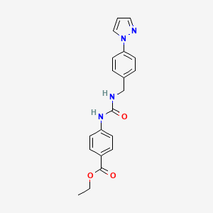 molecular formula C20H20N4O3 B2576984 Ethyl 4-[(4-pyrazol-1-ylphenyl)methylcarbamoylamino]benzoate CAS No. 1005883-72-6