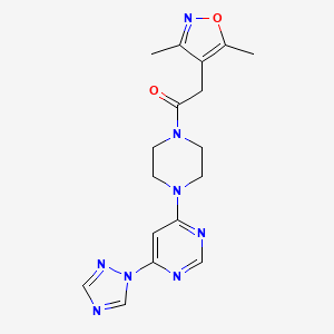 molecular formula C17H20N8O2 B2576991 1-(4-(6-(1H-1,2,4-triazol-1-yl)pyrimidin-4-yl)piperazin-1-yl)-2-(3,5-dimethylisoxazol-4-yl)ethanone CAS No. 1705982-22-4