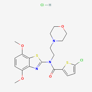 molecular formula C20H23Cl2N3O4S2 B2576992 5-chloro-N-(4,7-dimethoxybenzo[d]thiazol-2-yl)-N-(2-morpholinoethyl)thiophene-2-carboxamide hydrochloride CAS No. 1215831-55-2