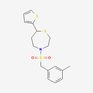 molecular formula C17H21NO2S3 B2576997 4-((3-Methylbenzyl)sulfonyl)-7-(thiophen-2-yl)-1,4-thiazepane CAS No. 1706225-91-3