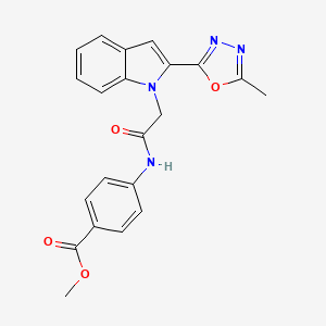 molecular formula C21H18N4O4 B2577001 methyl 4-(2-(2-(5-methyl-1,3,4-oxadiazol-2-yl)-1H-indol-1-yl)acetamido)benzoate CAS No. 923218-13-7