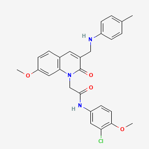 molecular formula C27H26ClN3O4 B2577105 N-(3-chloro-4-methoxyphenyl)-2-(7-methoxy-3-{[(4-methylphenyl)amino]methyl}-2-oxo-1,2-dihydroquinolin-1-yl)acetamide CAS No. 893788-86-8
