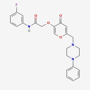 molecular formula C24H24FN3O4 B2577151 N-(3-fluorophenyl)-2-((4-oxo-6-((4-phenylpiperazin-1-yl)methyl)-4H-pyran-3-yl)oxy)acetamide CAS No. 898439-71-9
