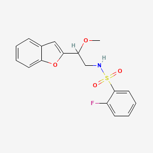 molecular formula C17H16FNO4S B2577173 N-(2-(benzofuran-2-yl)-2-methoxyethyl)-2-fluorobenzenesulfonamide CAS No. 2034421-55-9