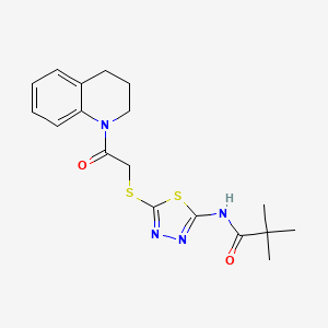 molecular formula C18H22N4O2S2 B2577230 N-(5-((2-(3,4-dihydroquinolin-1(2H)-yl)-2-oxoethyl)thio)-1,3,4-thiadiazol-2-yl)pivalamide CAS No. 392299-94-4