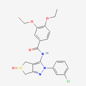 molecular formula C22H22ClN3O4S B2577257 N-[2-(3-chlorophenyl)-5-oxo-2H,4H,6H-5lambda4-thieno[3,4-c]pyrazol-3-yl]-3,4-diethoxybenzamide CAS No. 958703-41-8