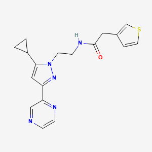 molecular formula C18H19N5OS B2577283 N-(2-(5-cyclopropyl-3-(pyrazin-2-yl)-1H-pyrazol-1-yl)ethyl)-2-(thiophen-3-yl)acetamide CAS No. 2034506-49-3