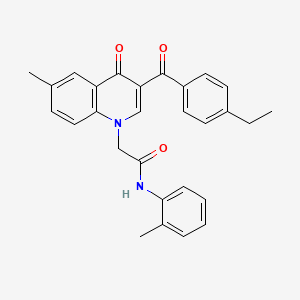 molecular formula C28H26N2O3 B2577294 2-[3-(4-ethylbenzoyl)-6-methyl-4-oxo-1,4-dihydroquinolin-1-yl]-N-(2-methylphenyl)acetamide CAS No. 898343-31-2