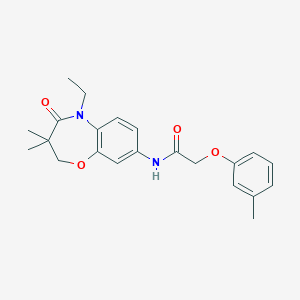 molecular formula C22H26N2O4 B2577336 N-(5-ethyl-3,3-dimethyl-4-oxo-2,3,4,5-tetrahydro-1,5-benzoxazepin-8-yl)-2-(3-methylphenoxy)acetamide CAS No. 921868-91-9