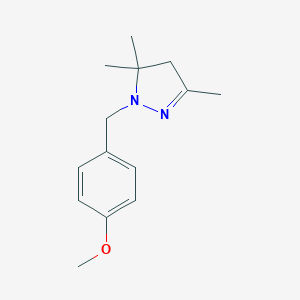 molecular formula C14H20N2O B257742 methyl 4-[(3,5,5-trimethyl-4,5-dihydro-1H-pyrazol-1-yl)methyl]phenyl ether 