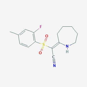 molecular formula C15H17FN2O2S B2577466 (2E)-azepan-2-ylidene[(2-fluoro-4-methylphenyl)sulfonyl]acetonitrile CAS No. 1454881-70-9