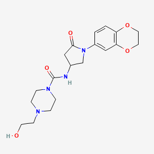 molecular formula C19H26N4O5 B2577483 N-[1-(2,3-dihydro-1,4-benzodioxin-6-yl)-5-oxopyrrolidin-3-yl]-4-(2-hydroxyethyl)piperazine-1-carboxamide CAS No. 894035-66-6