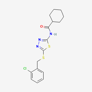 molecular formula C16H18ClN3OS2 B2577484 N-(5-{[(2-chlorophenyl)methyl]sulfanyl}-1,3,4-thiadiazol-2-yl)cyclohexanecarboxamide CAS No. 868973-02-8