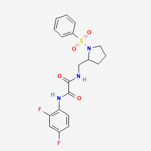molecular formula C19H19F2N3O4S B2577503 N-{[1-(benzenesulfonyl)pyrrolidin-2-yl]methyl}-N'-(2,4-difluorophenyl)ethanediamide CAS No. 896267-40-6
