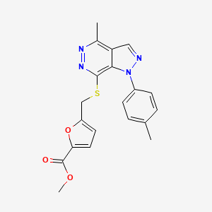 molecular formula C20H18N4O3S B2577510 methyl 5-(((4-methyl-1-(p-tolyl)-1H-pyrazolo[3,4-d]pyridazin-7-yl)thio)methyl)furan-2-carboxylate CAS No. 1206997-23-0