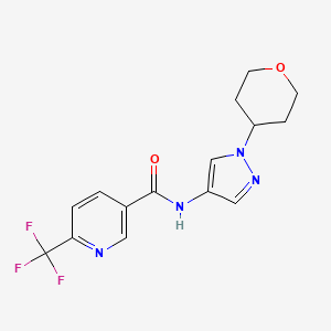 molecular formula C15H15F3N4O2 B2577531 N-[1-(oxan-4-yl)-1H-pyrazol-4-yl]-6-(trifluoromethyl)pyridine-3-carboxamide CAS No. 1797351-33-7