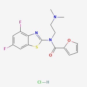 molecular formula C16H16ClF2N3O2S B2577559 N-(4,6-DIFLUORO-1,3-BENZOTHIAZOL-2-YL)-N-[2-(DIMETHYLAMINO)ETHYL]FURAN-2-CARBOXAMIDE HYDROCHLORIDE CAS No. 1215372-73-8
