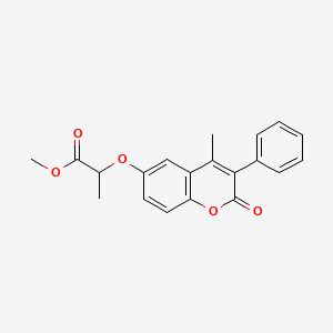 molecular formula C20H18O5 B2577593 methyl 2-[(4-methyl-2-oxo-3-phenyl-2H-chromen-6-yl)oxy]propanoate CAS No. 869341-38-8