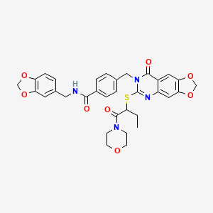 molecular formula C33H32N4O8S B2577625 N-[(2H-1,3-benzodioxol-5-yl)methyl]-4-[(6-{[1-(morpholin-4-yl)-1-oxobutan-2-yl]sulfanyl}-8-oxo-2H,7H,8H-[1,3]dioxolo[4,5-g]quinazolin-7-yl)methyl]benzamide CAS No. 688061-89-4