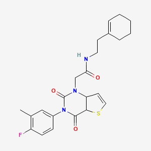 molecular formula C23H24FN3O3S B2577703 N-[2-(cyclohex-1-en-1-yl)ethyl]-2-[3-(4-fluoro-3-methylphenyl)-2,4-dioxo-1H,2H,3H,4H-thieno[3,2-d]pyrimidin-1-yl]acetamide CAS No. 1261015-69-3