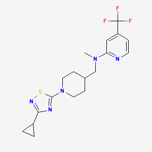 molecular formula C18H22F3N5S B2577718 N-{[1-(3-cyclopropyl-1,2,4-thiadiazol-5-yl)piperidin-4-yl]methyl}-N-methyl-4-(trifluoromethyl)pyridin-2-amine CAS No. 2415563-55-0