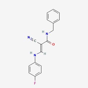 B2577764 (2E)-N-benzyl-2-cyano-3-[(4-fluorophenyl)amino]prop-2-enamide CAS No. 881559-39-3
