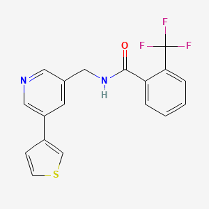 molecular formula C18H13F3N2OS B2577878 N-{[5-(thiophen-3-yl)pyridin-3-yl]methyl}-2-(trifluoromethyl)benzamide CAS No. 1705352-98-2