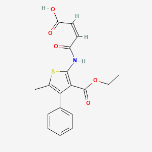 molecular formula C18H17NO5S B2577963 4-{[3-(Ethoxycarbonyl)-5-methyl-4-phenyl-2-thienyl]amino}-4-oxo-2-butenoic acid CAS No. 325806-59-5