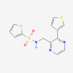 molecular formula C13H11N3O2S3 B2578082 N-((3-(thiophen-3-yl)pyrazin-2-yl)methyl)thiophene-2-sulfonamide CAS No. 2034539-09-6